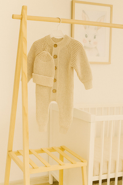 Nimini Kids Ahşap Düğme Detaylı Kışlık Unisex Bereli Triko Bebek Tulumu (0-1 ...