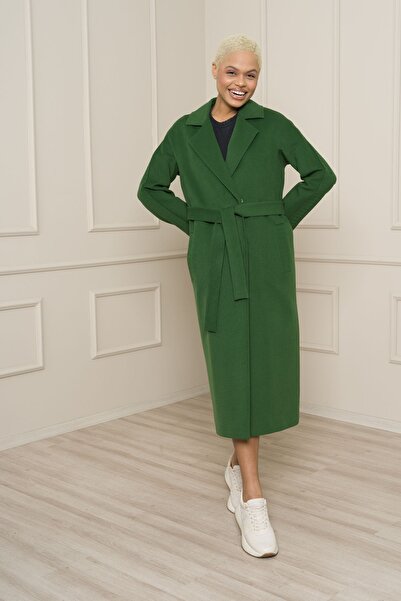 KENT Yün Karışımlı Çimen Yeşili Uzun Slim Fit Kaban