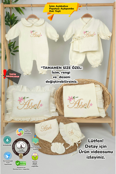 gros shop Yeni Doğan %100 Doğal 4Katlı Müslin Hastane Çıkış Mevlüt Seti (Kişi...