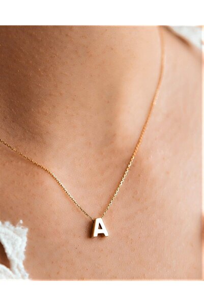 Güler Kuyumculuk 14 Ayar Altın A Harfi 3 Boyutlu Kolye Ucu ve Zincir