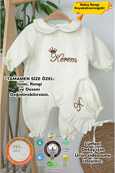 gros shop Yakalı Müslin 2'li Hastane Çıkış Mevlüt Seti %100 Pamuk Organik (Ki...