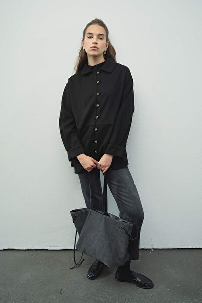 Hooopstore Μαύρο σουέτ πουκάμισο με λεπτομέρειες από Suede Birit