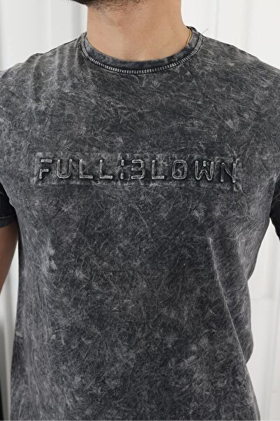 comstar Men's Embossed Text Print Crew Neck Smoked T-Shirt