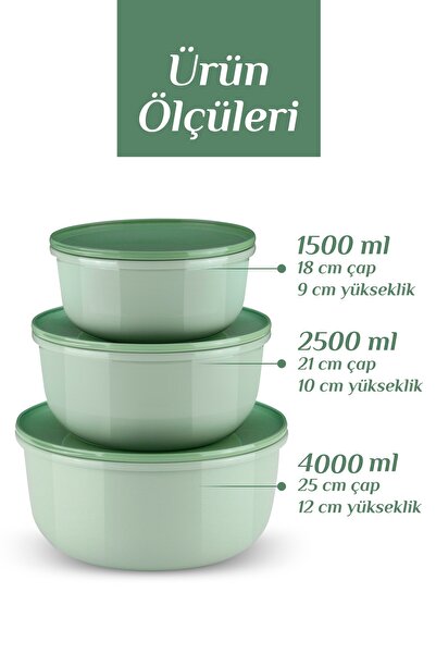 MYBOX 3'lü Pello Yuvarlak Saklama Kabı Seti - Mikrodalga Ve Difriz Uyumlu Düzenleyici Badya 1,5-2,5-4 L