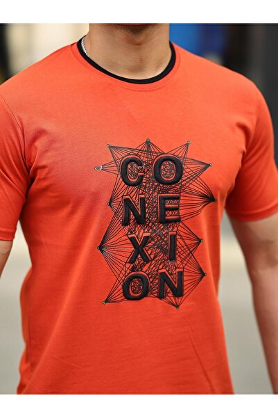 comstar Чоловіча футболка з коротким рукавом, з візерунком у вигляді велосипедного коміра, помаранчева