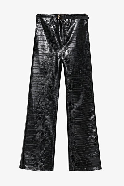Quzu Шкіряні штани з широкими штанинами та крокодиловим візерунком, чорні