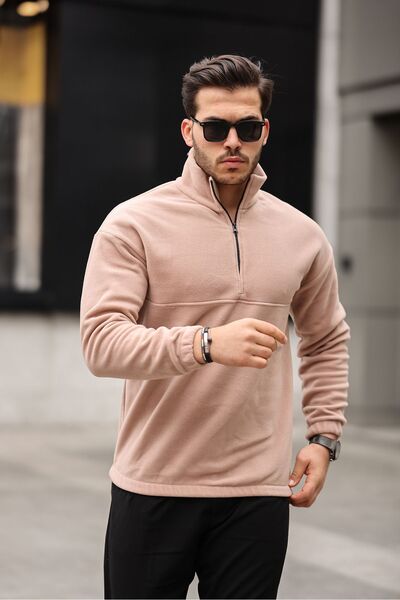 comstar Чоловічий светр з напівзастібкою та коміром, базовий, бежевий, флісовий