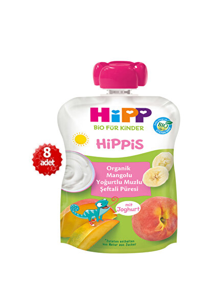 Hipp Organik X 8 Adet Mangolu Yoğurtlu Muzlu Şeftali Püresi 100 gr