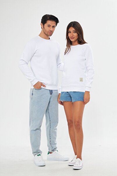 comstar Унісекс базовий велосипедний комір, товстий зимовий білий світшот