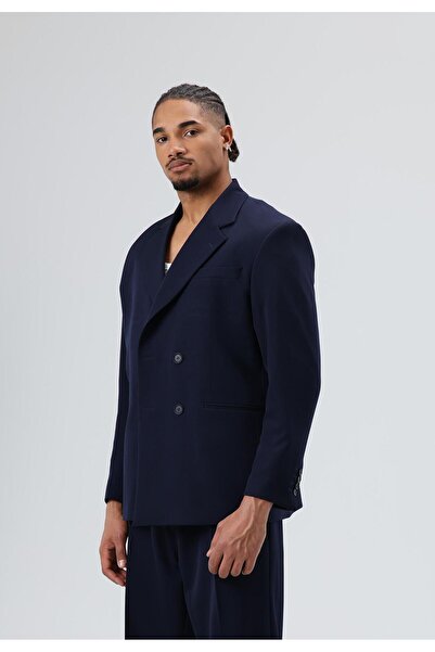 VAMOSCLO Oversized Double-Breasted navy blue suit set