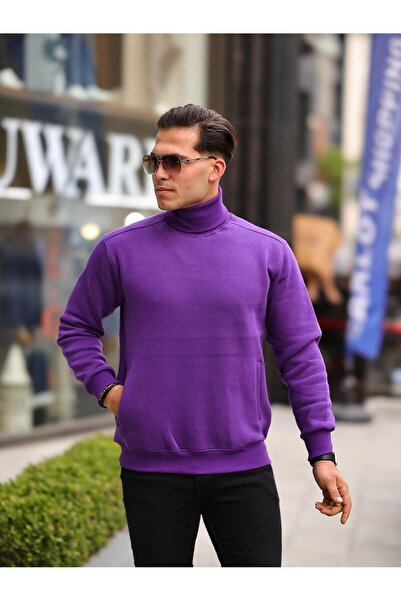 comstar Чоловічий светр з коміром-стійкою, кишенями та капюшоном, фіолетовий