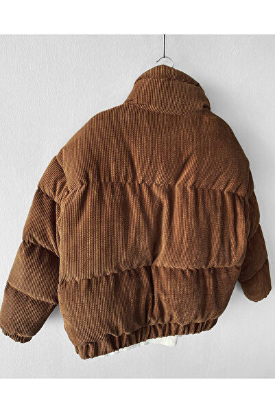 NO1 KONSEPT Καφέ ζιβάγκο βελούδινο κοτλέ φουσκωτό παλτό