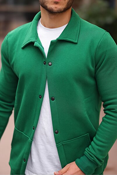 comstar Чоловічий светр з кишенями, шардоном всередині, поло-комір, зелений