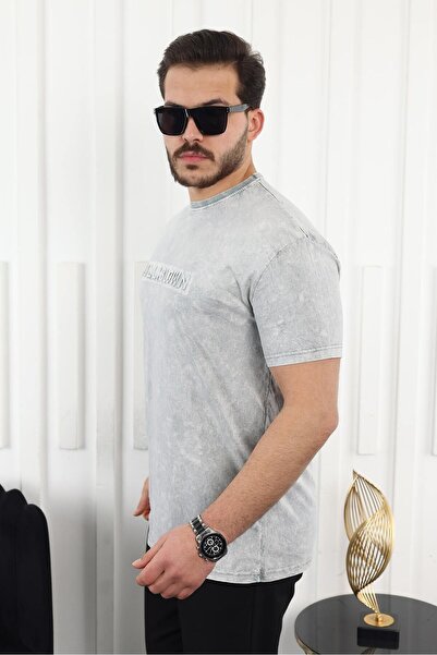 comstar Чоловічий футболка з рельєфним принтом і коміром-стійкою, сірий