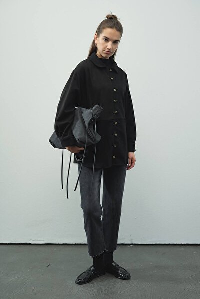 Hooopstore Μαύρο σουέτ πουκάμισο με λεπτομέρειες από Suede Birit