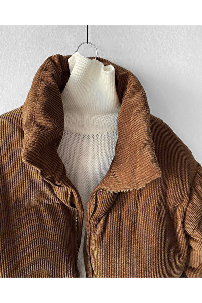 NO1 KONSEPT Καφέ ζιβάγκο βελούδινο κοτλέ φουσκωτό παλτό