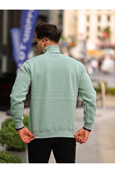 comstar Чоловічий светр з коміром-стійкою, кишенями та капюшоном, зелений