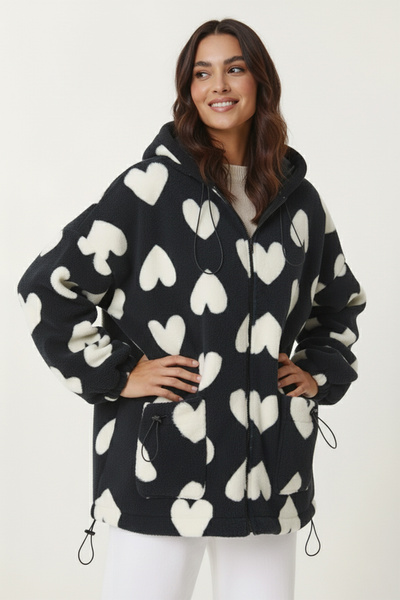 VeniLife Плюшено палто с качулка във формата на сърце