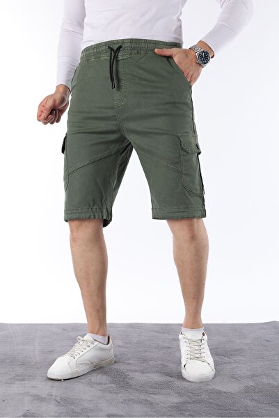 comstar Men's Elastic Stitched Cargo Pocket Khaki Capri Shorts