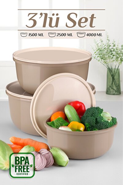 MYBOX 3-Piece Pello Round Storage Container Set - Microwave and Freezer Compatible Organizer Badya 1.5-2.5-4 L