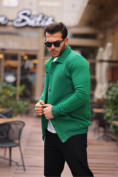 comstar Чоловічий светр з кишенями, шардоном всередині, поло-комір, зелений