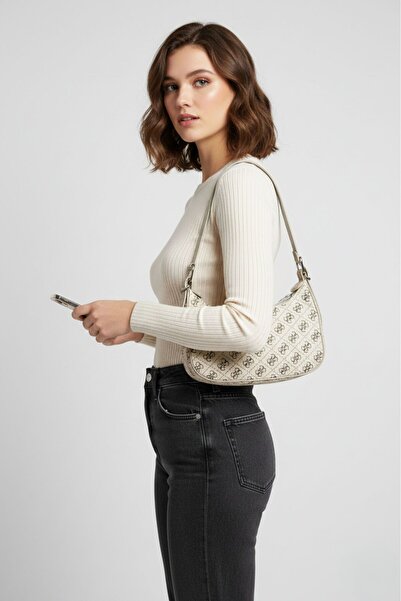 Carra Bags Monogram Desenli Baget Çanta , Taş Renk