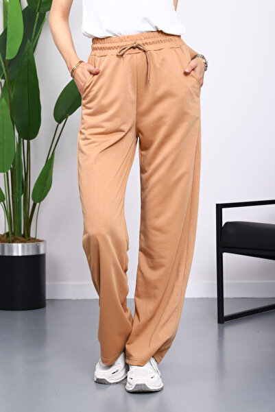 İmajButik Μπισκότο ελαστικό στη μέση με δύο κλωστές Palazzo αθλητικό παντελόνι