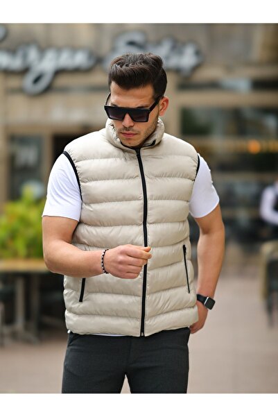 TREND YAŞAR Ανδρικό αμάνικο φανελάκι με φερμουάρ Basic Cream