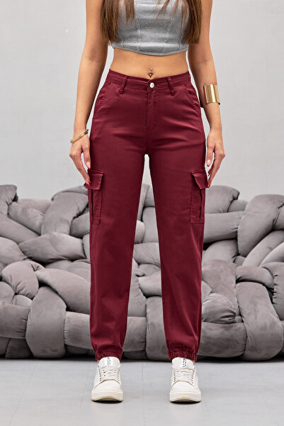 BİKELİFE Burgundy Cargo Pocket Gabardine Fabric Trousers