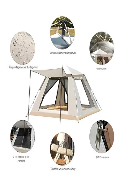 DEANB 240x240x160cm 6 Kişilik Taşınabilir Otomatik Kamp Çadırı UV Güneşlikli Rüzgar & Su Geçirmez