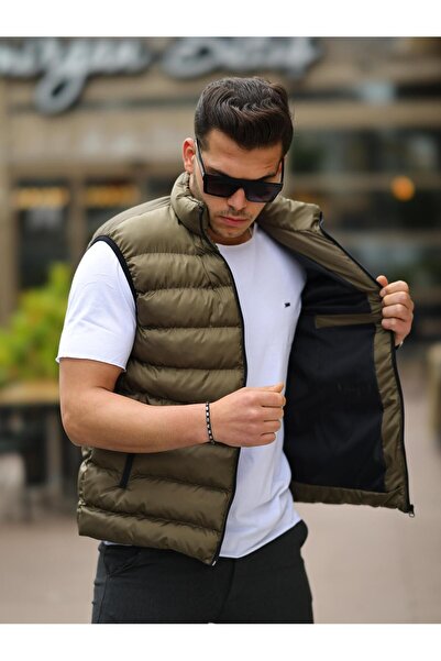 TREND YAŞAR Ανδρικό αμάνικο φανελάκι με φερμουάρ Basic Khaki