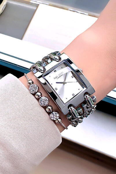 Tom Jones ساعة يد نسائية أصلية 3 Atm مقاومة للماء باللون الفضي سلسلة فولاذية سوار هدية TJB2001C4