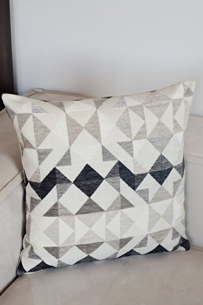 AYSA HOME DECOR Alvea Beige, Cream Pyramid Patterned Single Throw Pillow Cover