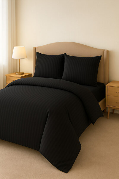 OEM Premium Black Bed Linen 4 Pieces - Satin Stripes, Luxury Fine Cotton, 5 Star Hotel Style