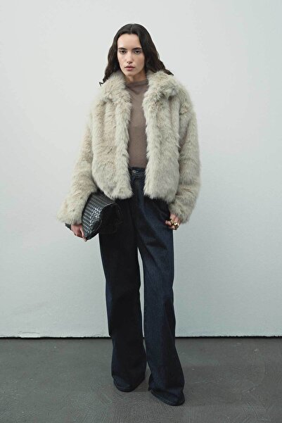 Hooopstore سترة من الفرو الرمادي الصناعي