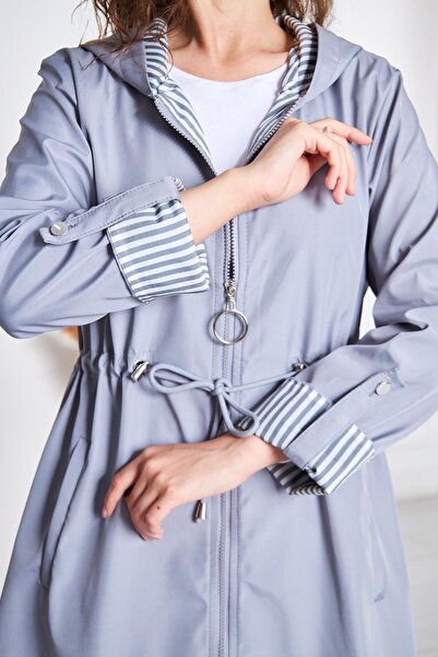 comstar Women's Waist Drawstring Water Repellent Hooded Trench Coat