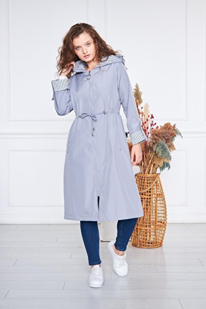 comstar Women's Waist Drawstring Water Repellent Hooded Trench Coat