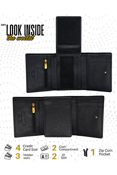 JİLDAAN Jildan Namat Handmade Genuine Leather Men's Trifold Wallet with RFID and Gift Box