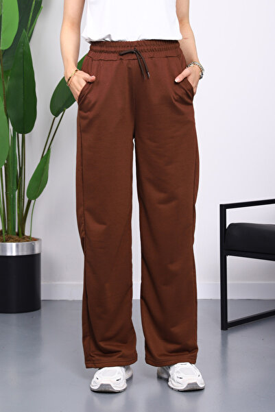 İmajButik Καφέ ελαστικό στη μέση, δύο κλωστές, παντελόνι Palazzo