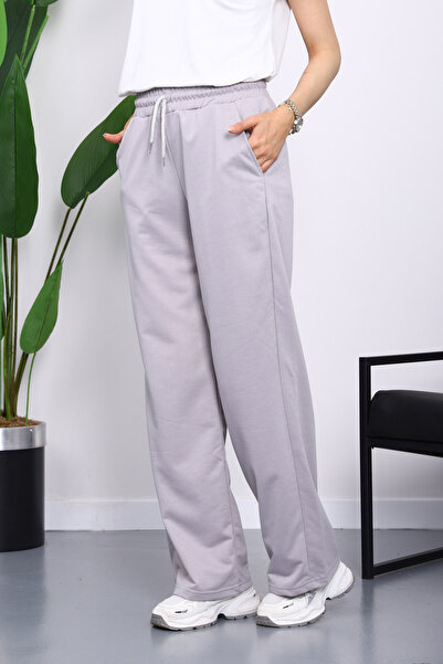 İmajButik Γκρι ελαστικό στη μέση, δύο κλωστές, παντελόνι Palazzo