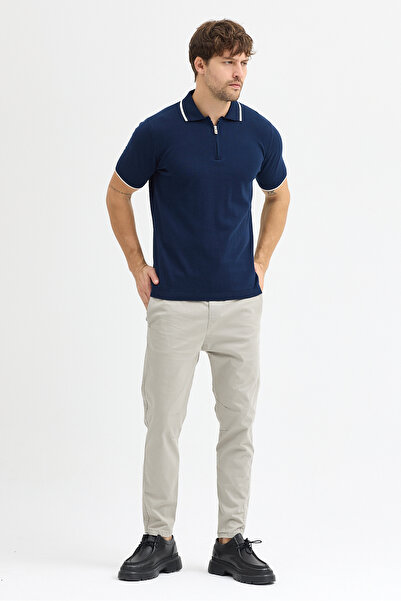 hateko Синій 100% бавовняний трикотажний футболка з напівзастібкою та поло-коміром