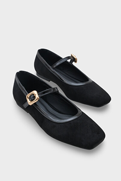 Capone Outfitters Sibelle Blunt Toe Buckle Strap Faux Suede Women's Ballerinas