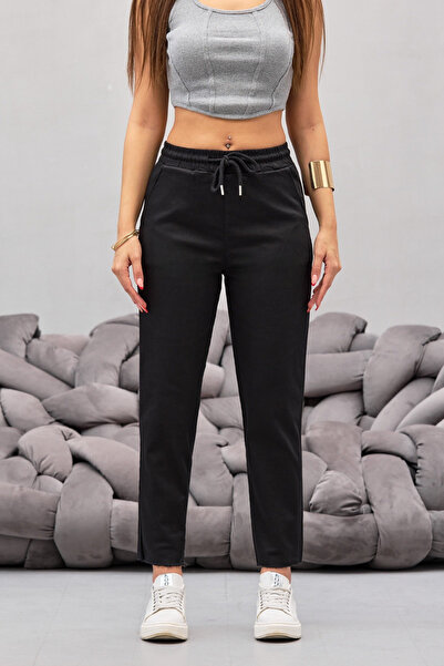 BİKELİFE Kadın Pamuklu Ve Likralı Yüksek Bel Dar Kesim Cepli Pantolon
