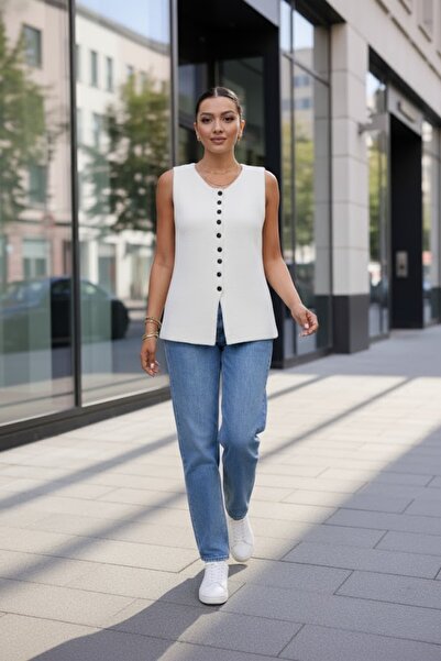 Ravencia Ecru Women's Knitwear Vest - Buttoned