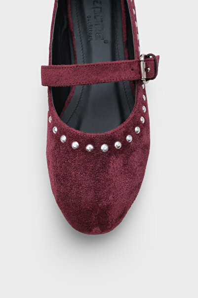 Capone Outfitters Penelop Round Toe Women's Ballerinas with Metal Accessories and Buckle, Faux Suede