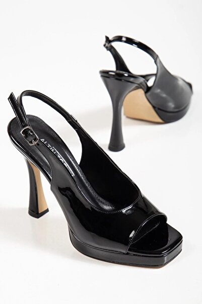 ALTIN TOPUK Women's Black Patent Leather Platform Heeled Shoes