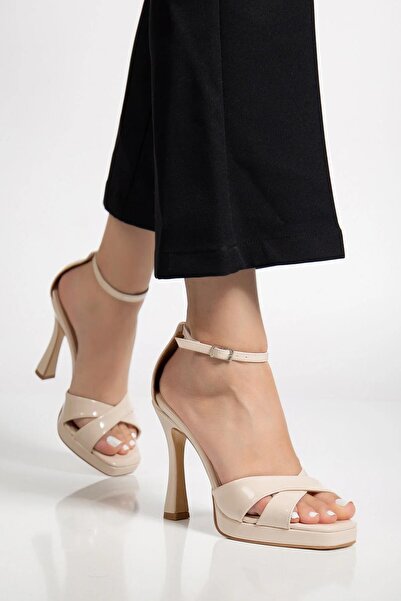 ALTIN TOPUK Pantofi cu toc cu platformă din piele bej pentru femei