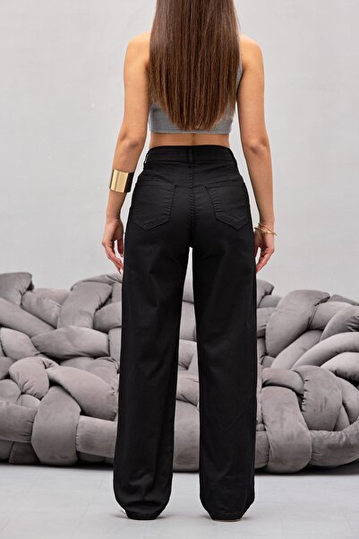 BİKELİFE Kadın Siyah Yüksek Bel Likralı Esnek Geniş Paça Palazzo Pantolon