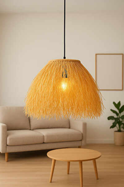 C&A&B KUZEY AVİZE Handmade Rafya Avize Doğal Rafya İpli Kağıt İp El Yapımı Sarkıt Avize