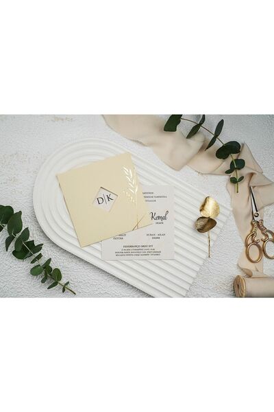 ERDEM DAVETİYE Krem Zarflı Nikah, Nişan, Kına, Düğün Davetiyesi (50 Adet) 9313